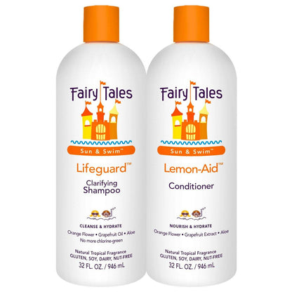 Fairy Tales Swim Shampoo 32oz und Conditioner 32oz für Kinder | Hergestellt mit natürlichen Inhaltsstoffen in den USA | Chlor-Entferner Shampoo und Conditioner für Schwimmer | Ohne Parabene, Sulfate oder synthetische Farbstoffe