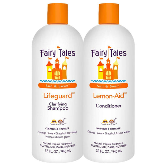 Fairy Tales Swim Shampoo 32oz und Conditioner 32oz für Kinder | Hergestellt mit natürlichen Inhaltsstoffen in den USA | Chlor-Entferner Shampoo und Conditioner für Schwimmer | Ohne Parabene, Sulfate oder synthetische Farbstoffe
