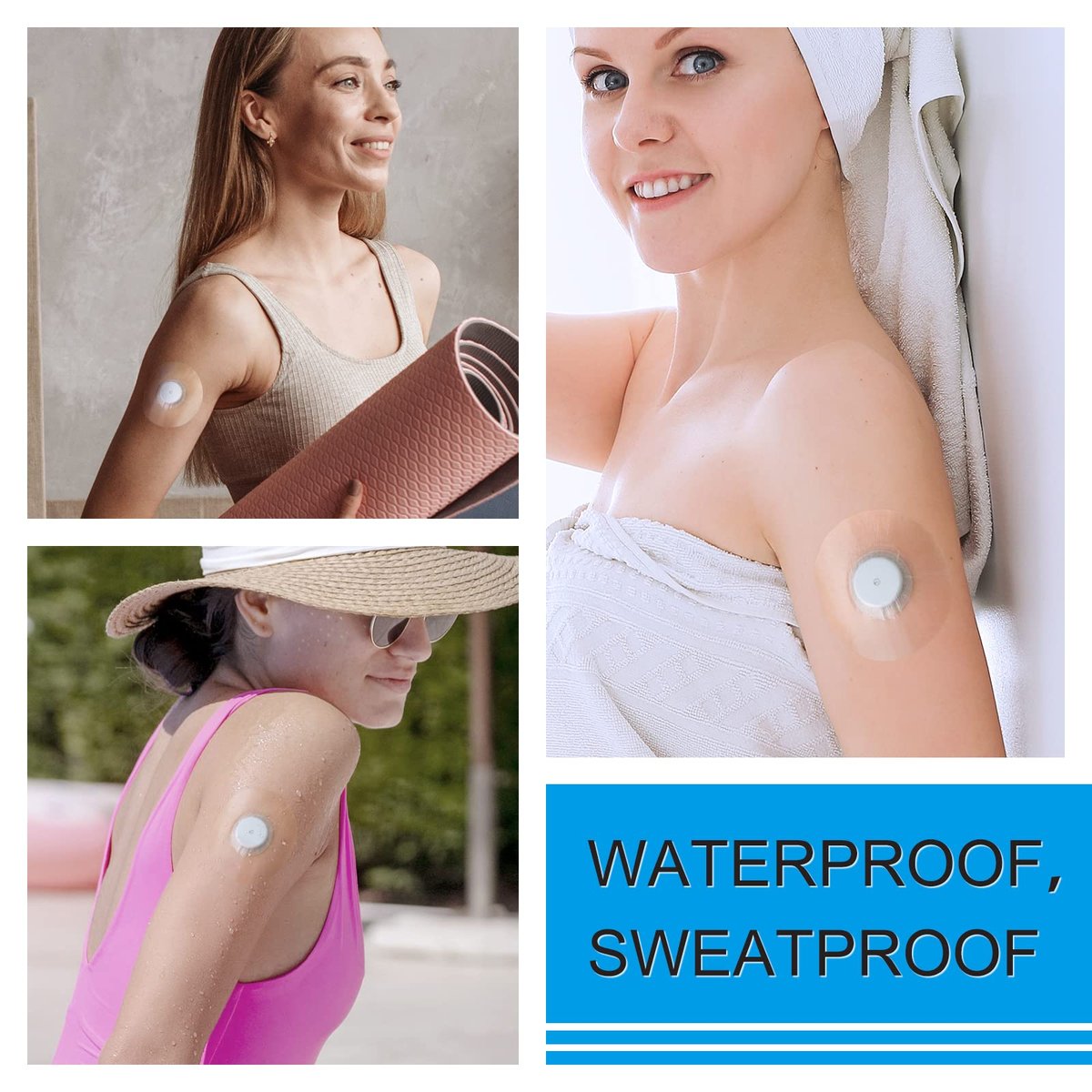 Kuruyo Freestyle Sensor Klebepflaster für Libre 2 Plus & Lingo – wasserdichte, transparente Folie, 60 Stück, Blau