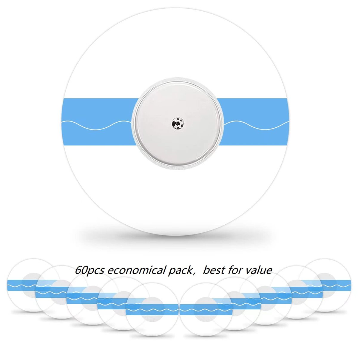 Kuruyo Freestyle Sensor Klebepflaster für Libre 2 Plus & Lingo – wasserdichte, transparente Folie, 60 Stück, Blau