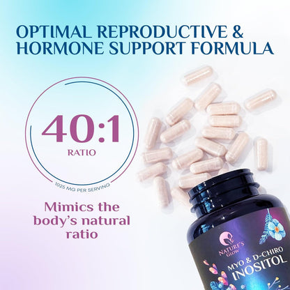Myo-Inositol & D-Chiro Inositol 1025mg – 40:1 Idealverhältnis für Eierstockunterstützung, veganes Myo & D-Chiro Supplement für natürliches Gleichgewicht und Hormonunterstützung, Vitamin B8, Nicht-GVO – 60 Kapseln