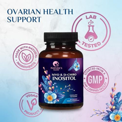 Myo-Inositol & D-Chiro Inositol 1025mg – 40:1 Idealverhältnis für Eierstockunterstützung, veganes Myo & D-Chiro Supplement für natürliches Gleichgewicht und Hormonunterstützung, Vitamin B8, Nicht-GVO – 60 Kapseln