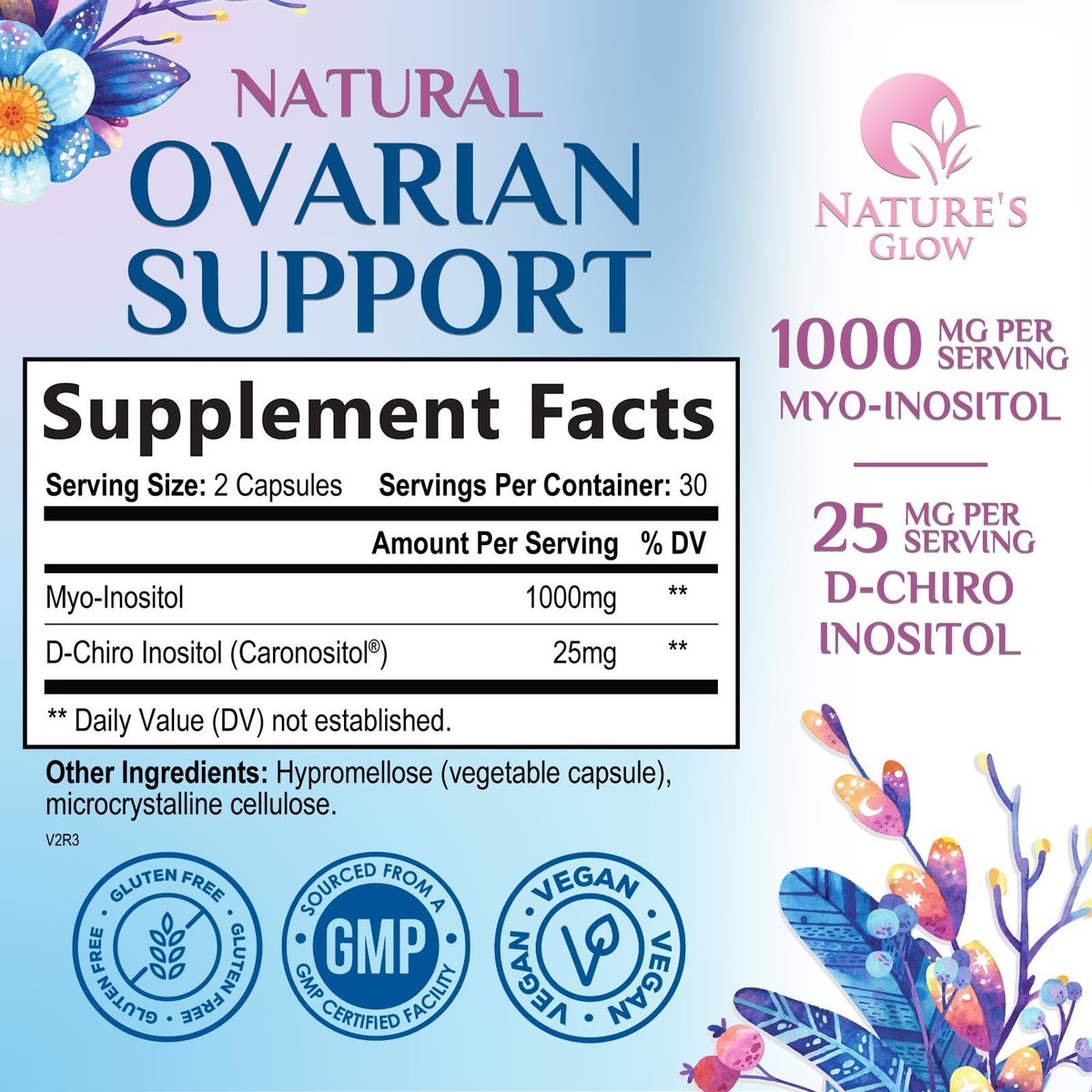 Myo-Inositol & D-Chiro Inositol 1025mg – 40:1 Idealverhältnis für Eierstockunterstützung, veganes Myo & D-Chiro Supplement für natürliches Gleichgewicht und Hormonunterstützung, Vitamin B8, Nicht-GVO – 60 Kapseln