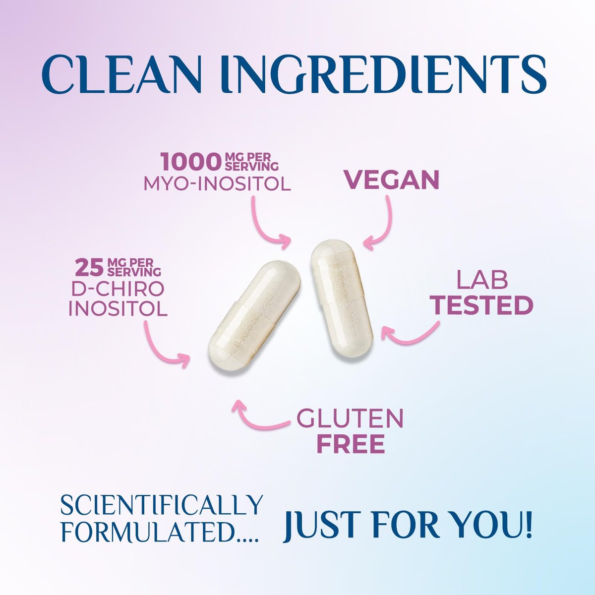 Myo-Inositol & D-Chiro Inositol 1025mg – 40:1 Idealverhältnis für Eierstockunterstützung, veganes Myo & D-Chiro Supplement für natürliches Gleichgewicht und Hormonunterstützung, Vitamin B8, Nicht-GVO – 60 Kapseln