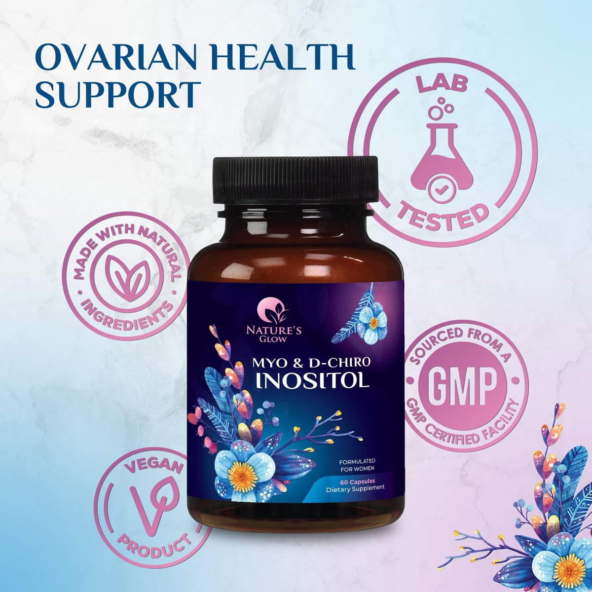 Myo-Inositol & D-Chiro Inositol 1025mg – 40:1 Idealverhältnis für Eierstockunterstützung, veganes Myo & D-Chiro Supplement für natürliches Gleichgewicht und Hormonunterstützung, Vitamin B8, Nicht-GVO – 60 Kapseln
