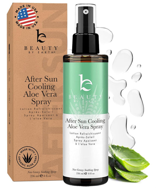Beauty by Earth After Sun Cooling Aloe Vera Spray – USA hergestellt mit Bio-Aloe Vera, schnell einziehend, zur Beruhigung und Kühlung nach dem Sonnenbad, Sonnenbrandlinderung, Körperspray 240 ml