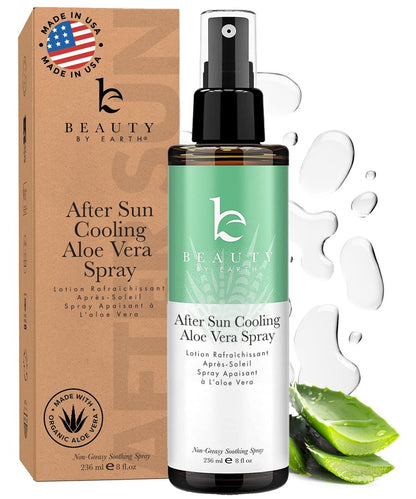 Beauty by Earth After Sun Cooling Aloe Vera Spray – USA hergestellt mit Bio-Aloe Vera, schnell einziehend, zur Beruhigung und Kühlung nach dem Sonnenbad, Sonnenbrandlinderung, Körperspray 240 ml