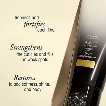 Oribe Gold Lust Transformative Mask Reisegröße - Stärkt & repariert geschädigtes Haar - Verleiht trockenen Strähnen Geschmeidigkeit, Glanz & Nährstoffe - Mit Biotin & Niacinamid - Für geschädigtes Haar - 1,7 oz