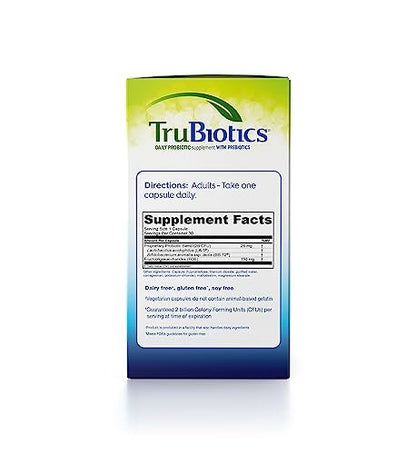 TruBiotics Probiotika für Verdauungs- und Immunsystem – mit Präbiotika, unterstützt Regelmäßigkeit und hilft bei Bauchbeschwerden, Blähungen und Völlegefühl, 2 klinisch untersuchte Stämme, 30 Kapseln