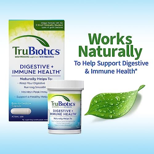 TruBiotics Probiotika für Verdauungs- und Immunsystem – mit Präbiotika, unterstützt Regelmäßigkeit und hilft bei Bauchbeschwerden, Blähungen und Völlegefühl, 2 klinisch untersuchte Stämme, 30 Kapseln