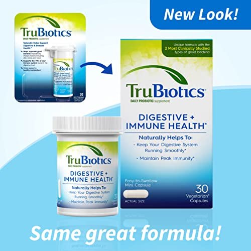TruBiotics Probiotika für Verdauungs- und Immunsystem – mit Präbiotika, unterstützt Regelmäßigkeit und hilft bei Bauchbeschwerden, Blähungen und Völlegefühl, 2 klinisch untersuchte Stämme, 30 Kapseln