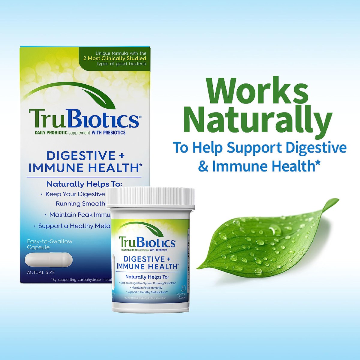 TruBiotics Probiotika für Verdauungs- und Immunsystem – mit Präbiotika, unterstützt Regelmäßigkeit und hilft bei Bauchbeschwerden, Blähungen und Völlegefühl, 2 klinisch untersuchte Stämme, 30 Kapseln