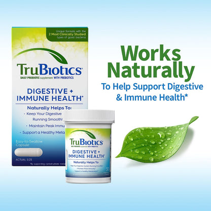 TruBiotics Probiotika für Verdauungs- und Immunsystem – mit Präbiotika, unterstützt Regelmäßigkeit und hilft bei Bauchbeschwerden, Blähungen und Völlegefühl, 2 klinisch untersuchte Stämme, 30 Kapseln