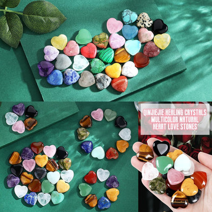 QINJIEJIE 10er Set Herz-Heilsteine Rosenquarz Amethyst Polierte Liebessteine Handflächen-Natur-Edelsteine Wholesale Reiki Balance Meditation 20 mm Kristall-Geschenke für Frauen