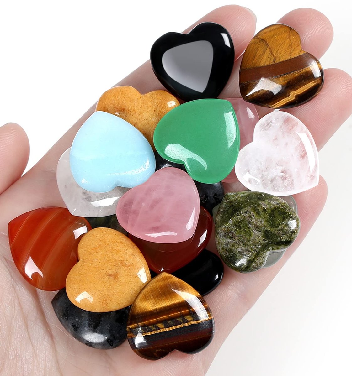 QINJIEJIE 10er Set Herz-Heilsteine Rosenquarz Amethyst Polierte Liebessteine Handflächen-Natur-Edelsteine Wholesale Reiki Balance Meditation 20 mm Kristall-Geschenke für Frauen