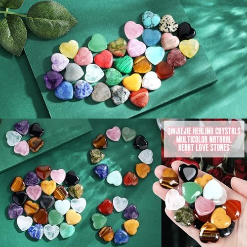 QINJIEJIE 10er Set Herz-Heilsteine Rosenquarz Amethyst Polierte Liebessteine Handflächen-Natur-Edelsteine Wholesale Reiki Balance Meditation 20 mm Kristall-Geschenke für Frauen