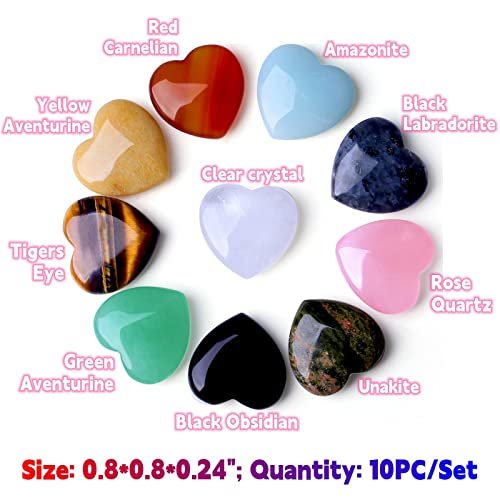 QINJIEJIE 10er Set Herz-Heilsteine Rosenquarz Amethyst Polierte Liebessteine Handflächen-Natur-Edelsteine Wholesale Reiki Balance Meditation 20 mm Kristall-Geschenke für Frauen