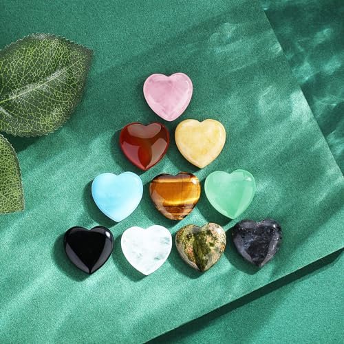 QINJIEJIE 10er Set Herz-Heilsteine Rosenquarz Amethyst Polierte Liebessteine Handflächen-Natur-Edelsteine Wholesale Reiki Balance Meditation 20 mm Kristall-Geschenke für Frauen