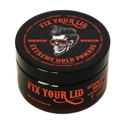 Fix Your Lid Extreme Hold Haar Pomade für Männer - Hochglanz Wasserbasierter Haargel 106 g - Leicht auswaschbar