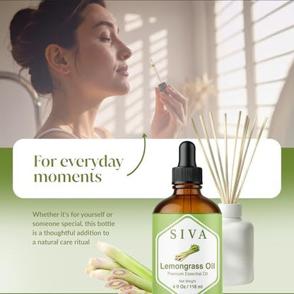 Siva Lemongrass Bio-Öl - 118 ml – 100% natürliches Lemongrasöl für Diffuser, Gesicht, Hautpflege, Aromatherapie, Haarpflege, Kopfhaut und Körpermassage – mit Pipette