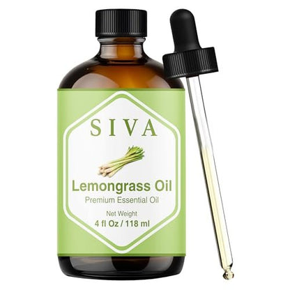 Siva Lemongrass Bio-Öl - 118 ml – 100% natürliches Lemongrasöl für Diffuser, Gesicht, Hautpflege, Aromatherapie, Haarpflege, Kopfhaut und Körpermassage – mit Pipette