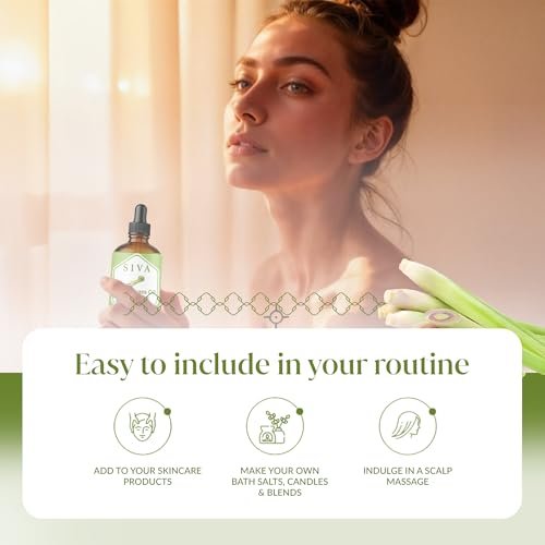 Siva Lemongrass Bio-Öl - 118 ml – 100% natürliches Lemongrasöl für Diffuser, Gesicht, Hautpflege, Aromatherapie, Haarpflege, Kopfhaut und Körpermassage – mit Pipette