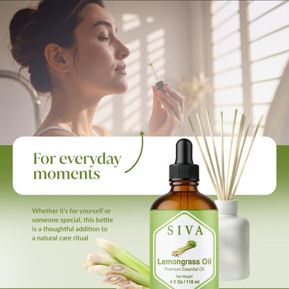 Siva Lemongrass Bio-Öl - 118 ml – 100% natürliches Lemongrasöl für Diffuser, Gesicht, Hautpflege, Aromatherapie, Haarpflege, Kopfhaut und Körpermassage – mit Pipette
