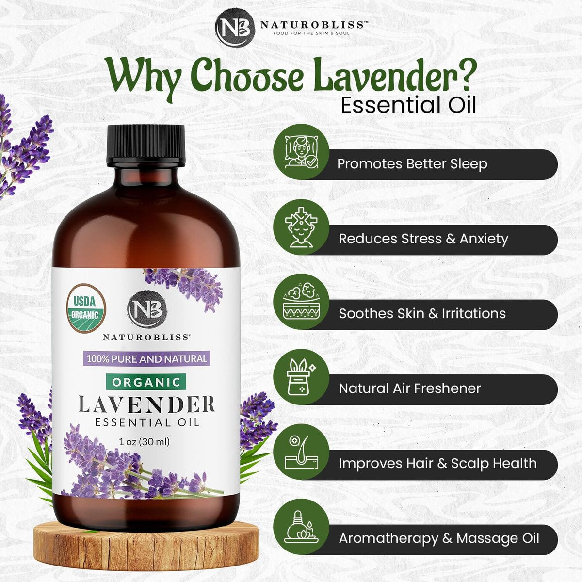 NaturoBliss Bio-Lavendelöl, 100% reines therapeutisches Öl, 30 ml – Ideal für Aromatherapie und Entspannung