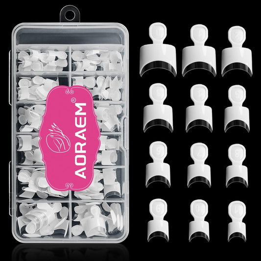 AORAEM Weiße French Nail Tips 120 Stück Kurze French Style Acryl-Nagelspitzen 12 Größen Falsche Nägel Klar und Weiß Press on Nails für Frauen