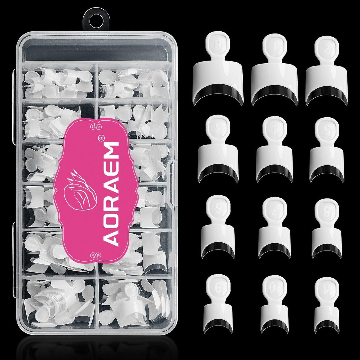 AORAEM Weiße French Nail Tips 120 Stück Kurze French Style Acryl-Nagelspitzen 12 Größen Falsche Nägel Klar und Weiß Press on Nails für Frauen