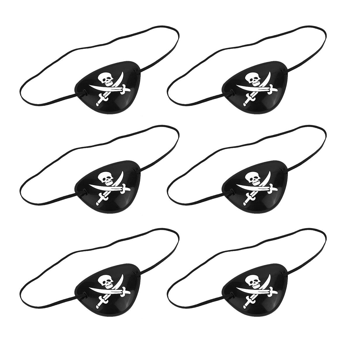 Prasacco 6-teiliges schwarzes Piraten-Augenklappen-Set – 3D verstellbare Totenkopf-Augenklappe für Erwachsene und Kinder, Piraten-Mottoparty-Zubehör für Halloween und Weihnachten
