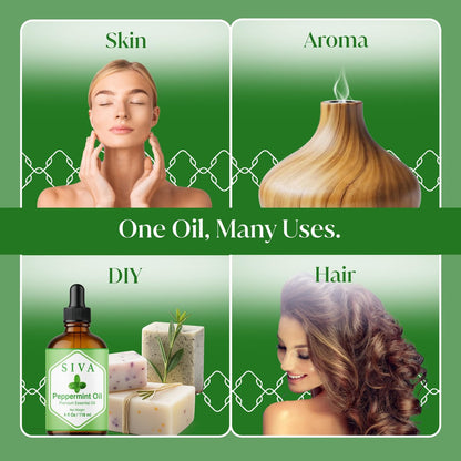 Siva Pfefferminzöl 118 ml – 100% natürliches Pfefferminzöl für Diffuser, Gesicht, Hautpflege, Aromatherapie, Haarpflege, Kopfhaut und Körpermassage – mit Pipette