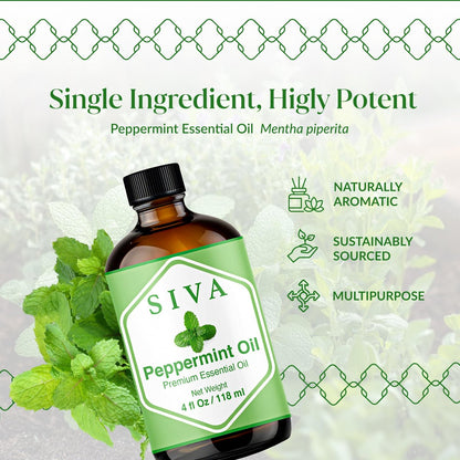 Siva Pfefferminzöl 118 ml – 100% natürliches Pfefferminzöl für Diffuser, Gesicht, Hautpflege, Aromatherapie, Haarpflege, Kopfhaut und Körpermassage – mit Pipette