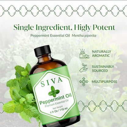 Siva Pfefferminzöl 118 ml – 100% natürliches Pfefferminzöl für Diffuser, Gesicht, Hautpflege, Aromatherapie, Haarpflege, Kopfhaut und Körpermassage – mit Pipette