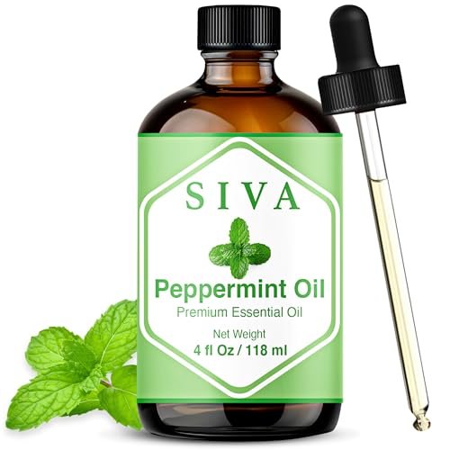 Siva Pfefferminzöl 118 ml – 100% natürliches Pfefferminzöl für Diffuser, Gesicht, Hautpflege, Aromatherapie, Haarpflege, Kopfhaut und Körpermassage – mit Pipette