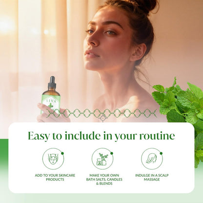 Siva Pfefferminzöl 118 ml – 100% natürliches Pfefferminzöl für Diffuser, Gesicht, Hautpflege, Aromatherapie, Haarpflege, Kopfhaut und Körpermassage – mit Pipette