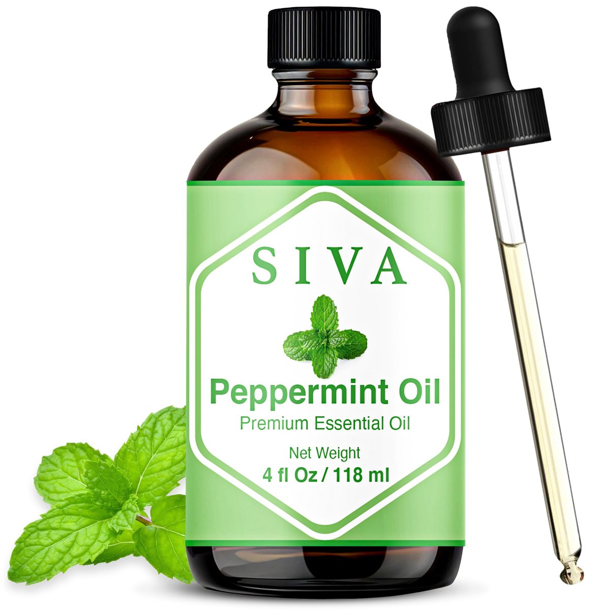 Siva Pfefferminzöl 118 ml – 100% natürliches Pfefferminzöl für Diffuser, Gesicht, Hautpflege, Aromatherapie, Haarpflege, Kopfhaut und Körpermassage – mit Pipette