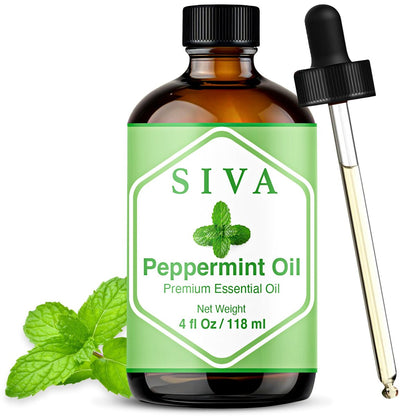 Siva Pfefferminzöl 118 ml – 100% natürliches Pfefferminzöl für Diffuser, Gesicht, Hautpflege, Aromatherapie, Haarpflege, Kopfhaut und Körpermassage – mit Pipette