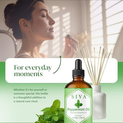 Siva Pfefferminzöl 118 ml – 100% natürliches Pfefferminzöl für Diffuser, Gesicht, Hautpflege, Aromatherapie, Haarpflege, Kopfhaut und Körpermassage – mit Pipette
