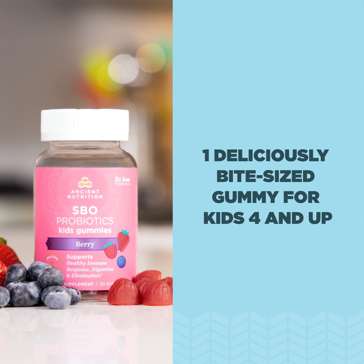 Ancient Nutrition Probiotika für Kinder – Gummibärchen mit 5 Mrd. KBE, unterstützt die Darmgesundheit, reduziert Blähungen und Verstopfung, 30 Stück