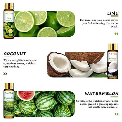 PHATOIL 9-teiliges Fruchtduft-Öl-Geschenkset, 10ml/0,33fl.oz Duftöle für Seife, DIY-Kerzen, Badebomben, fruchtige Duftöle für Diffuser für Zuhause