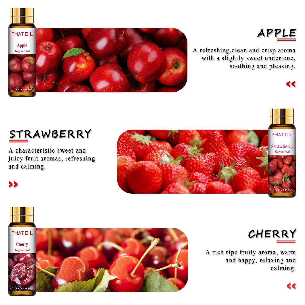 PHATOIL 9-teiliges Fruchtduft-Öl-Geschenkset, 10ml/0,33fl.oz Duftöle für Seife, DIY-Kerzen, Badebomben, fruchtige Duftöle für Diffuser für Zuhause