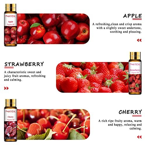 PHATOIL 9-teiliges Fruchtduft-Öl-Geschenkset, 10ml/0,33fl.oz Duftöle für Seife, DIY-Kerzen, Badebomben, fruchtige Duftöle für Diffuser für Zuhause