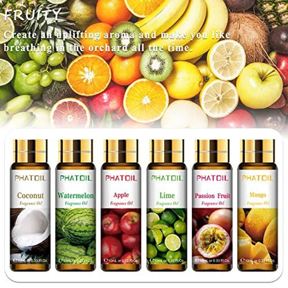 PHATOIL 9-teiliges Fruchtduft-Öl-Geschenkset, 10ml/0,33fl.oz Duftöle für Seife, DIY-Kerzen, Badebomben, fruchtige Duftöle für Diffuser für Zuhause