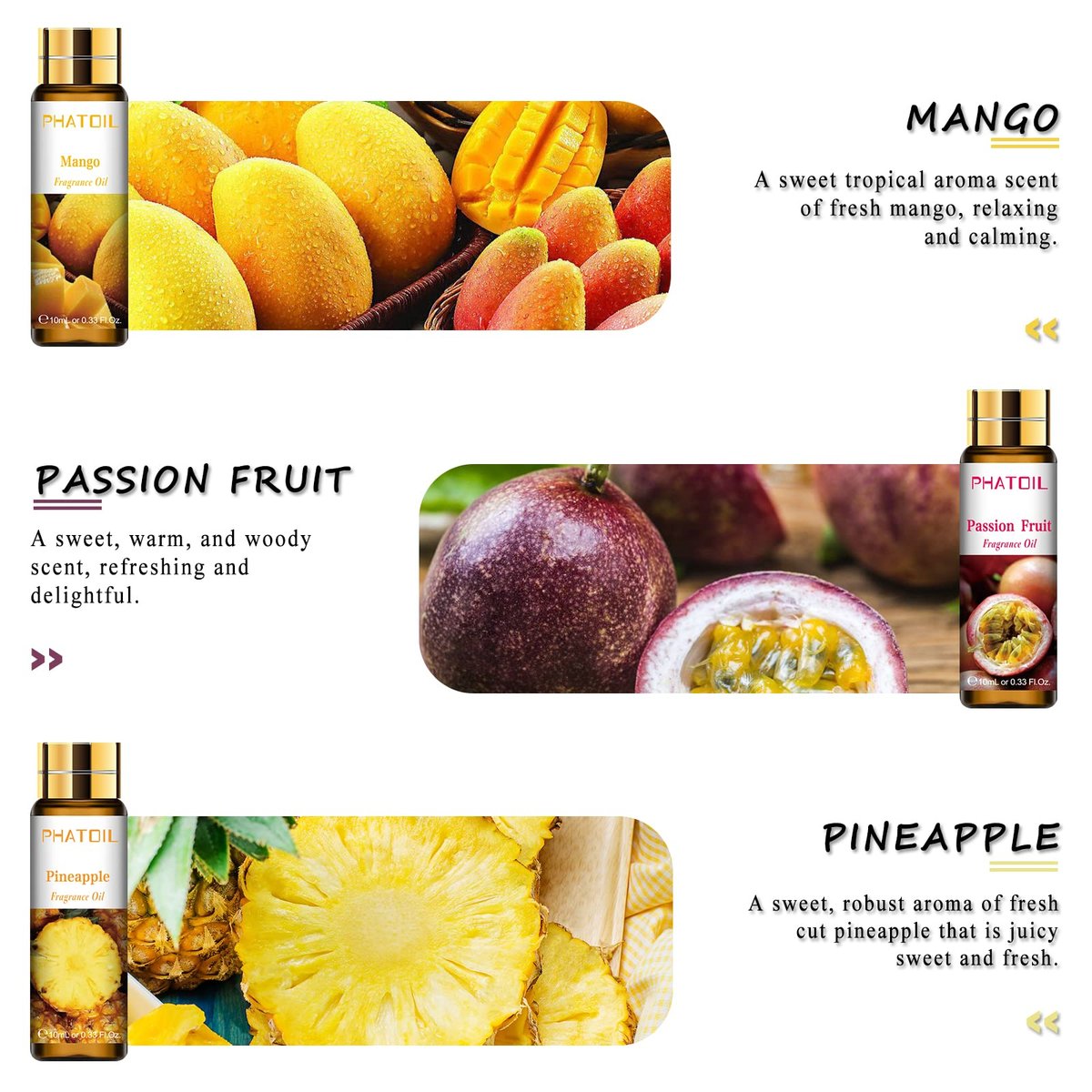 PHATOIL 9-teiliges Fruchtduft-Öl-Geschenkset, 10ml/0,33fl.oz Duftöle für Seife, DIY-Kerzen, Badebomben, fruchtige Duftöle für Diffuser für Zuhause