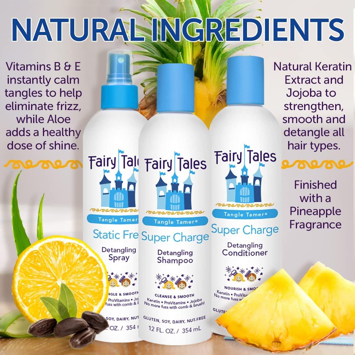 Fairy Tales Tangle Tamer Pflegeshampoo und Conditioner für Kinder + Entwirrungsspray - Feuchtigkeitsspendend und Anti-Frizz - Parabenfrei, Sulfatfrei - 12 oz (3er-Pack)