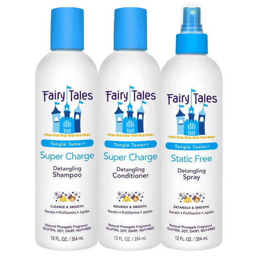 Fairy Tales Tangle Tamer Pflegeshampoo und Conditioner für Kinder + Entwirrungsspray - Feuchtigkeitsspendend und Anti-Frizz - Parabenfrei, Sulfatfrei - 12 oz (3er-Pack)