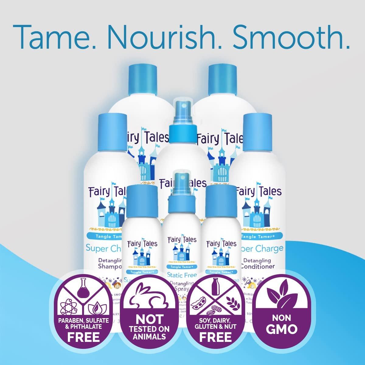 Fairy Tales Tangle Tamer Pflegeshampoo und Conditioner für Kinder + Entwirrungsspray - Feuchtigkeitsspendend und Anti-Frizz - Parabenfrei, Sulfatfrei - 12 oz (3er-Pack)