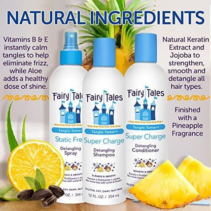 Fairy Tales Tangle Tamer Pflegeshampoo und Conditioner für Kinder + Entwirrungsspray - Feuchtigkeitsspendend und Anti-Frizz - Parabenfrei, Sulfatfrei - 12 oz (3er-Pack)