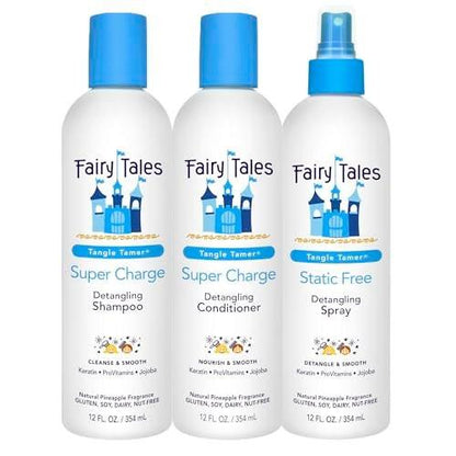 Fairy Tales Tangle Tamer Pflegeshampoo und Conditioner für Kinder + Entwirrungsspray - Feuchtigkeitsspendend und Anti-Frizz - Parabenfrei, Sulfatfrei - 12 oz (3er-Pack)